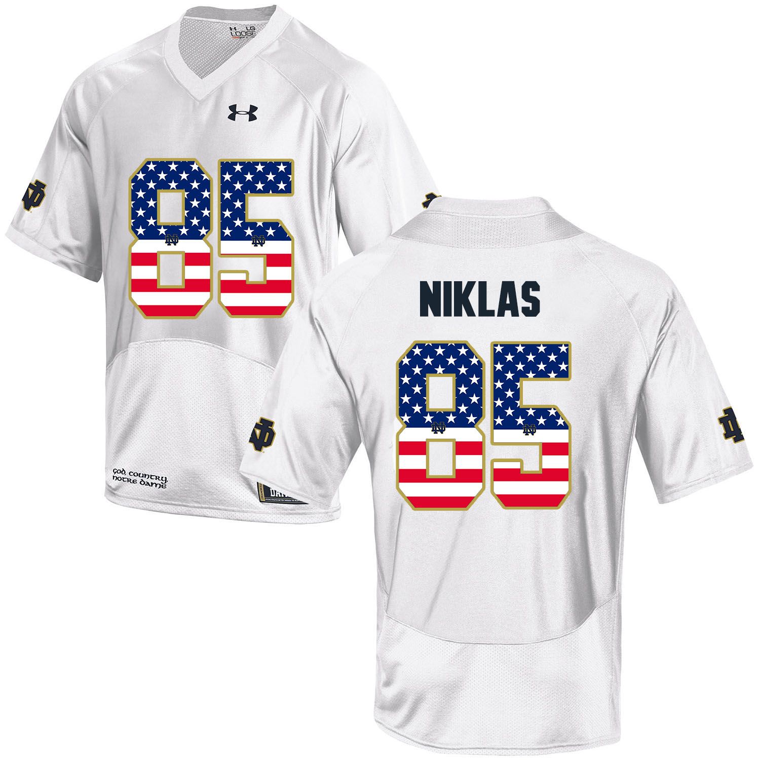 Men Norte Dame Fighting Irish 85 Niklas White Flag Customized NCAA Jerseys